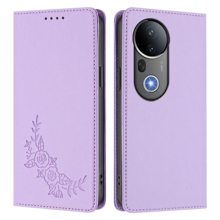 For vivo S20 Pro 5G Peony Embossed Magnetic RFID Vegan Leather Phone Case