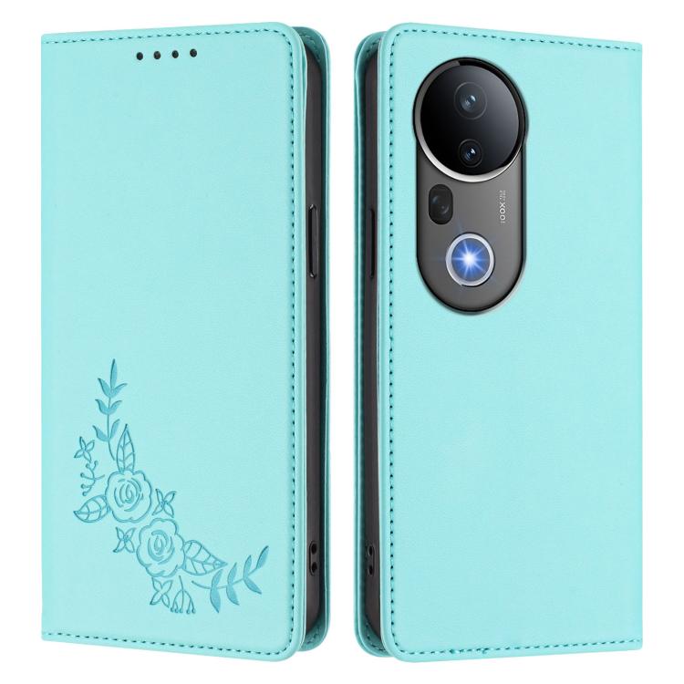 For vivo S20 Pro 5G Peony Embossed Magnetic RFID Vegan Leather Phone Case