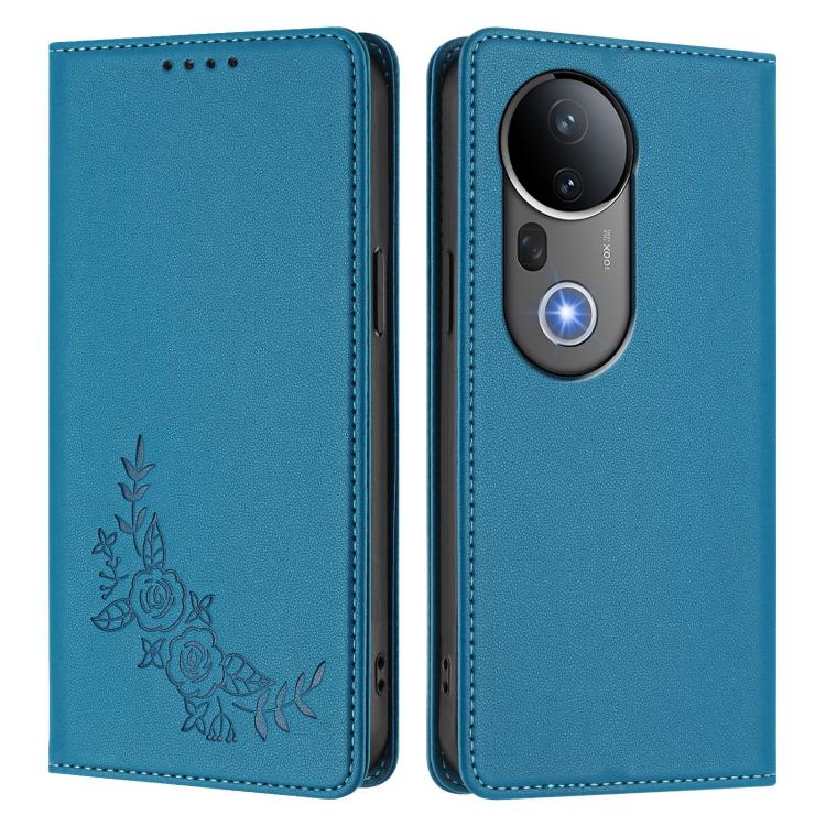 For vivo S20 Pro 5G Peony Embossed Magnetic RFID Vegan Leather Phone Case