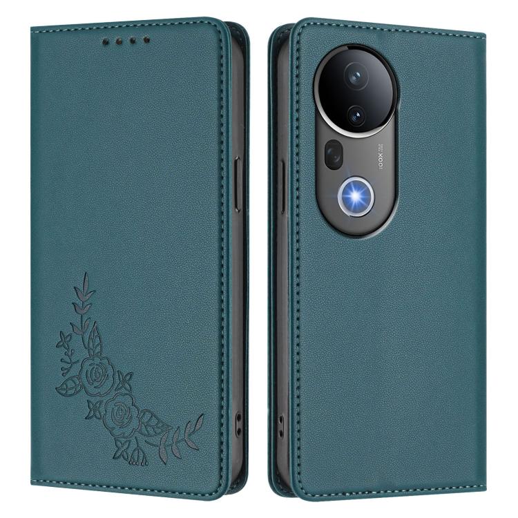 For vivo S20 Pro 5G Peony Embossed Magnetic RFID Vegan Leather Phone Case