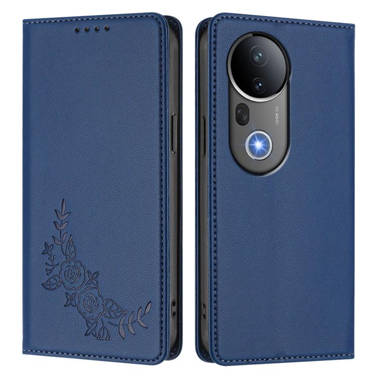 For vivo S20 Pro 5G Peony Embossed Magnetic RFID Vegan Leather Phone Case