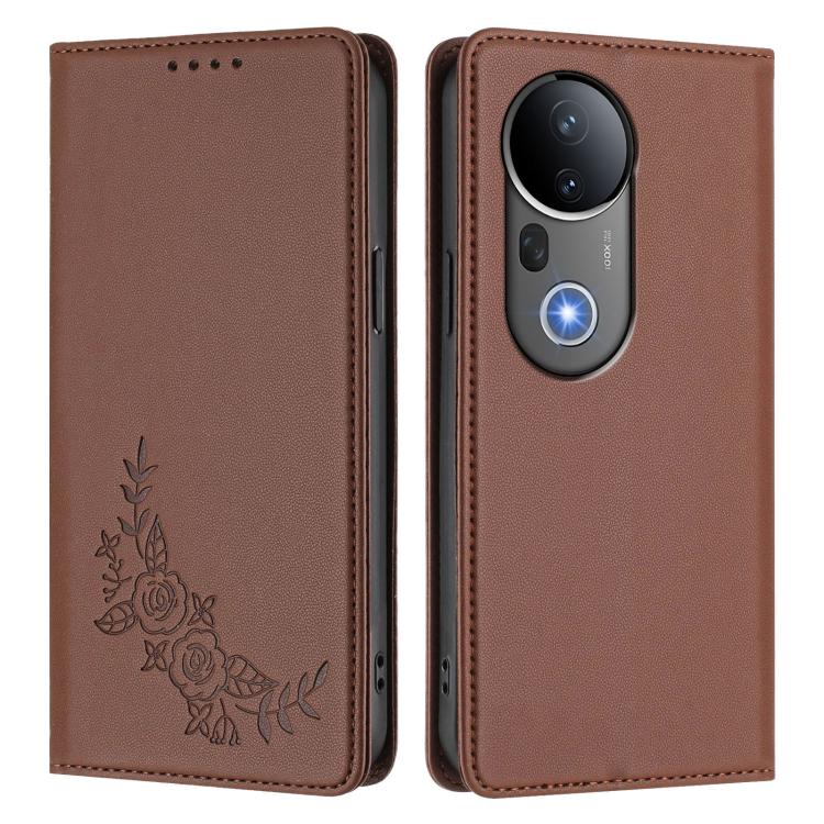 For vivo S20 Pro 5G Peony Embossed Magnetic RFID Vegan Leather Phone Case