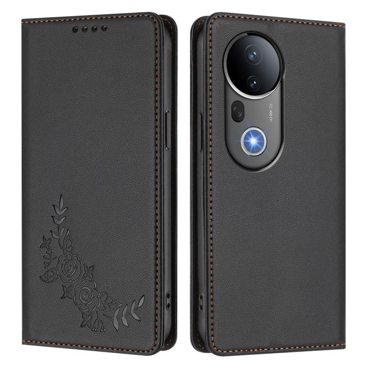 For vivo S20 Pro 5G Peony Embossed Magnetic RFID Vegan Leather Phone Case