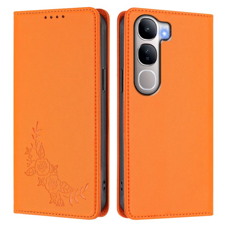 For vivo Y300 5G IDN / V40 Lite 5G / 4G IDN Peony Embossed Magnetic RFID Vegan Leather Phone Case