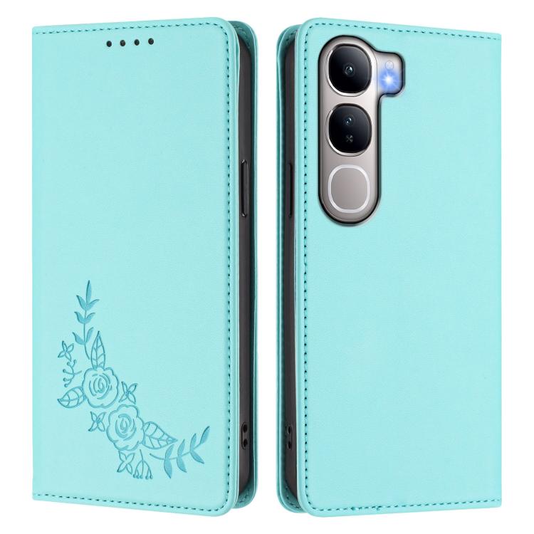 For vivo Y300 5G IDN / V40 Lite 5G / 4G IDN Peony Embossed Magnetic RFID Vegan Leather Phone Case