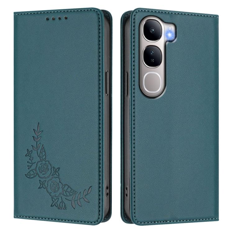 For vivo Y300 5G IDN / V40 Lite 5G / 4G IDN Peony Embossed Magnetic RFID Vegan Leather Phone Case