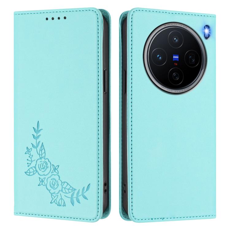 For vivo X200 5G Peony Embossed Magnetic RFID Vegan Leather Phone Case