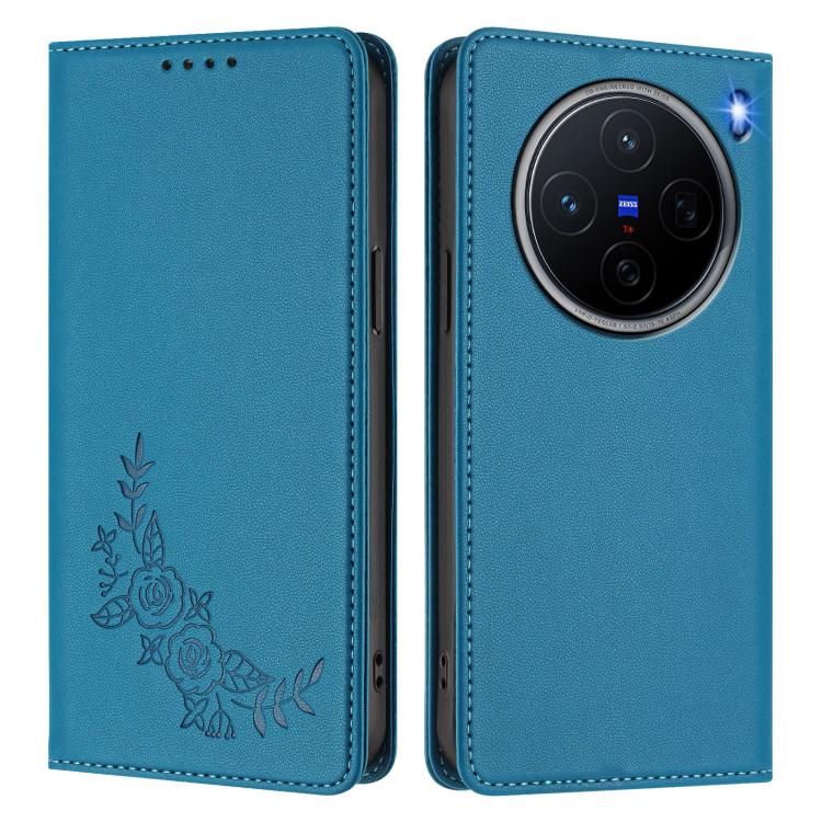 For vivo X200 5G Peony Embossed Magnetic RFID Vegan Leather Phone Case