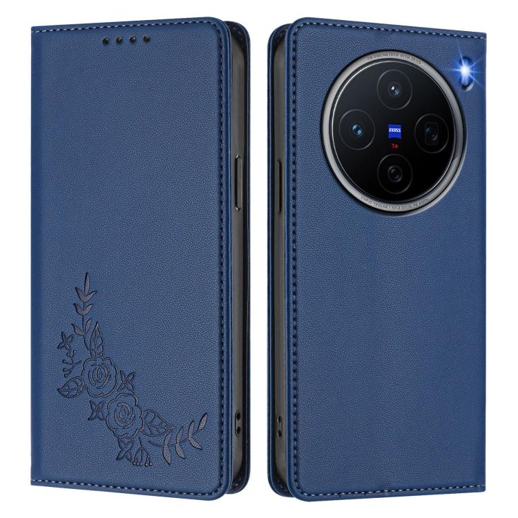 For vivo X200 5G Peony Embossed Magnetic RFID Vegan Leather Phone Case