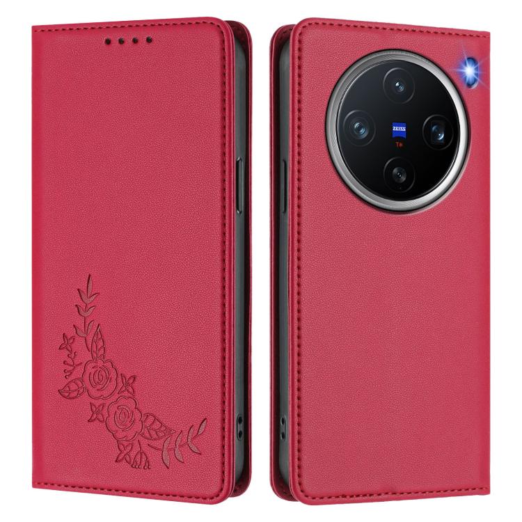 For vivo X200 Pro mini Peony Embossed Magnetic RFID Vegan Leather Phone Case