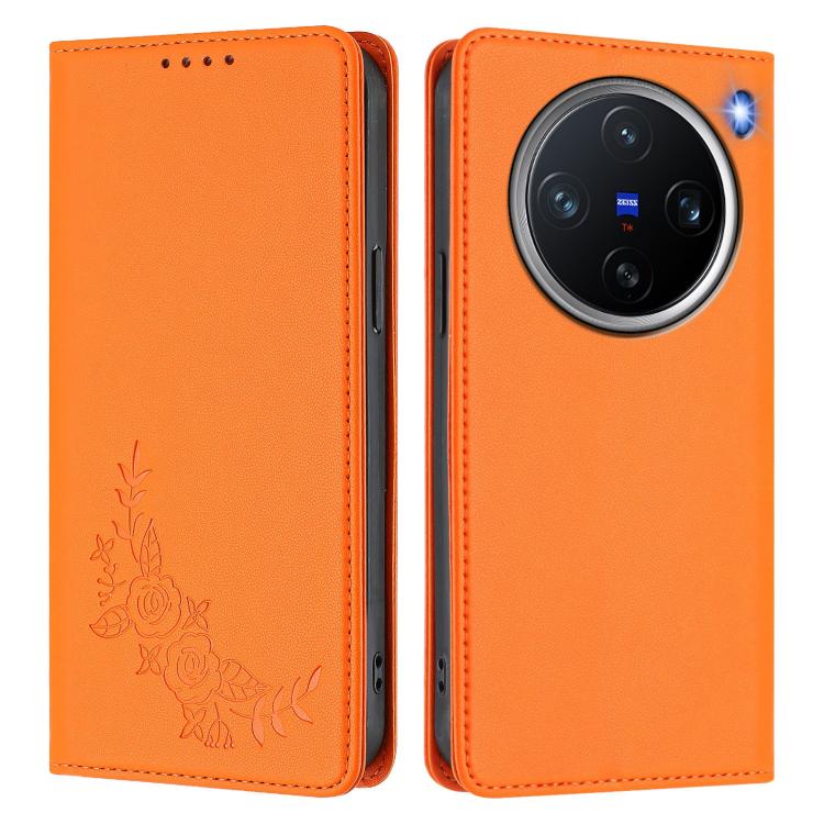 For vivo X200 Pro mini Peony Embossed Magnetic RFID Vegan Leather Phone Case