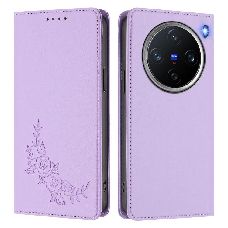 For vivo X200 Pro mini Peony Embossed Magnetic RFID Vegan Leather Phone Case