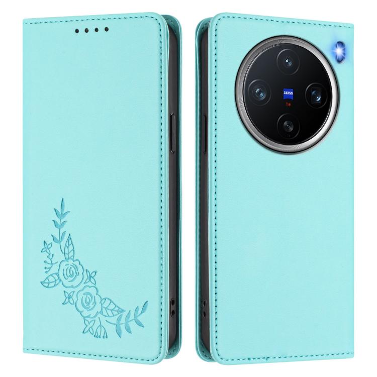 For vivo X200 Pro mini Peony Embossed Magnetic RFID Vegan Leather Phone Case