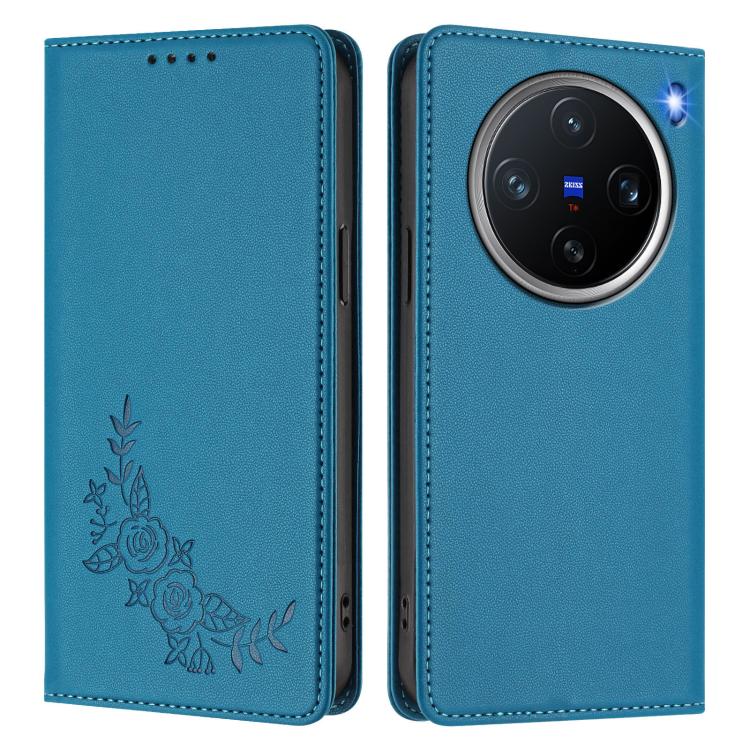 For vivo X200 Pro mini Peony Embossed Magnetic RFID Vegan Leather Phone Case