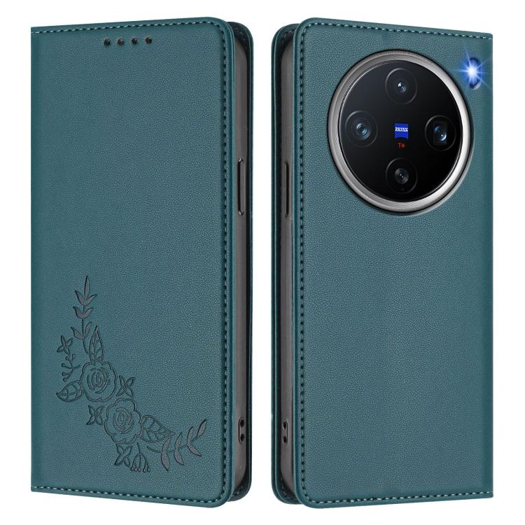 For vivo X200 Pro mini Peony Embossed Magnetic RFID Vegan Leather Phone Case