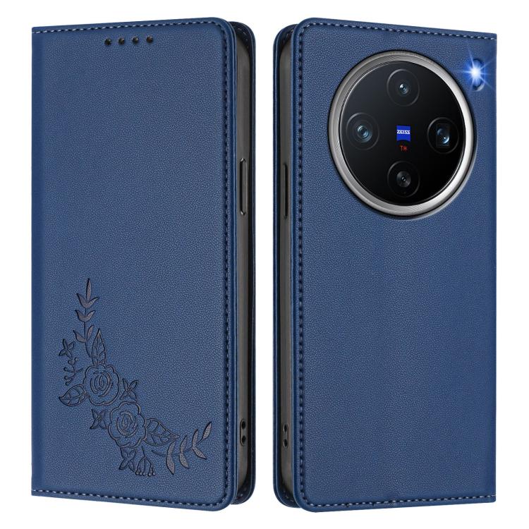 For vivo X200 Pro mini Peony Embossed Magnetic RFID Vegan Leather Phone Case