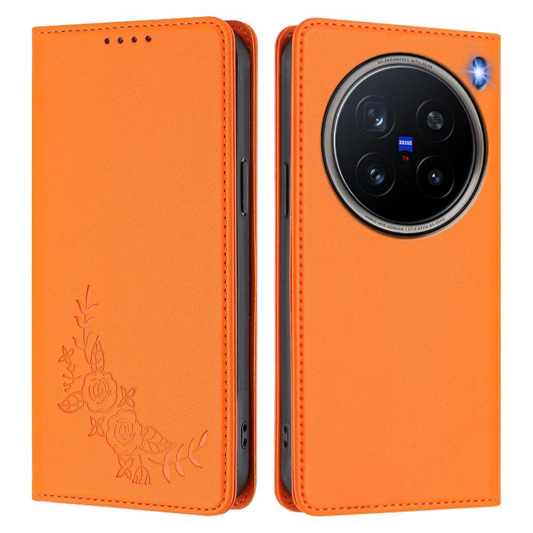 For vivo X200 Pro 5G Peony Embossed Magnetic RFID Vegan Leather Phone Case