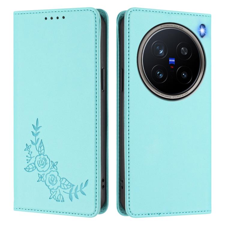 For vivo X200 Pro 5G Peony Embossed Magnetic RFID Vegan Leather Phone Case