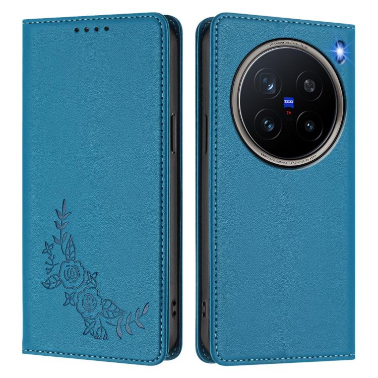 For vivo X200 Pro 5G Peony Embossed Magnetic RFID Vegan Leather Phone Case