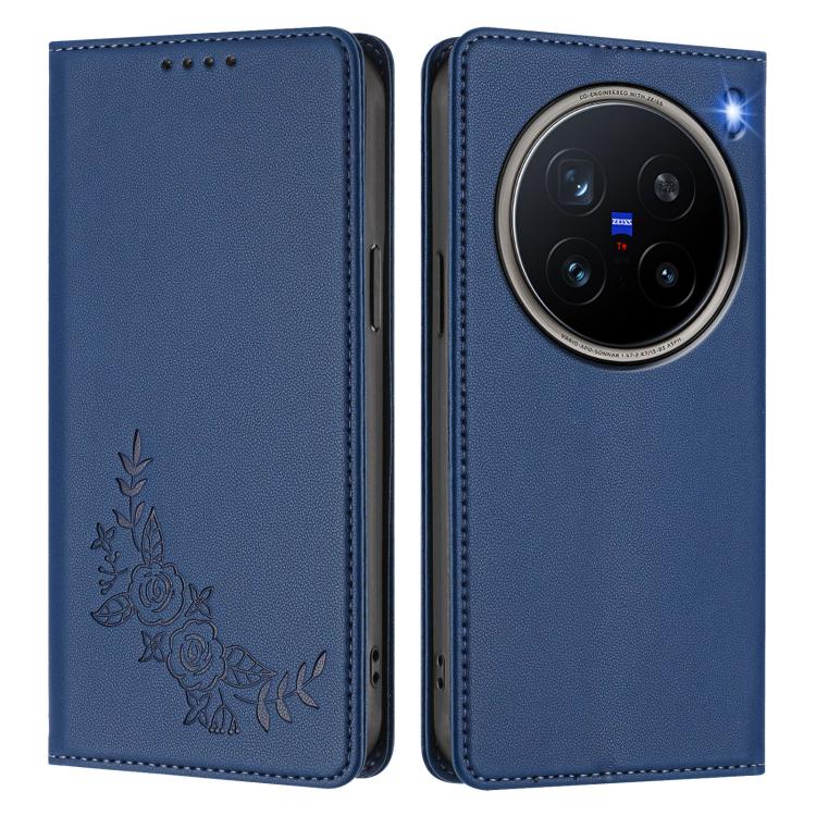 For vivo X200 Pro 5G Peony Embossed Magnetic RFID Vegan Leather Phone Case