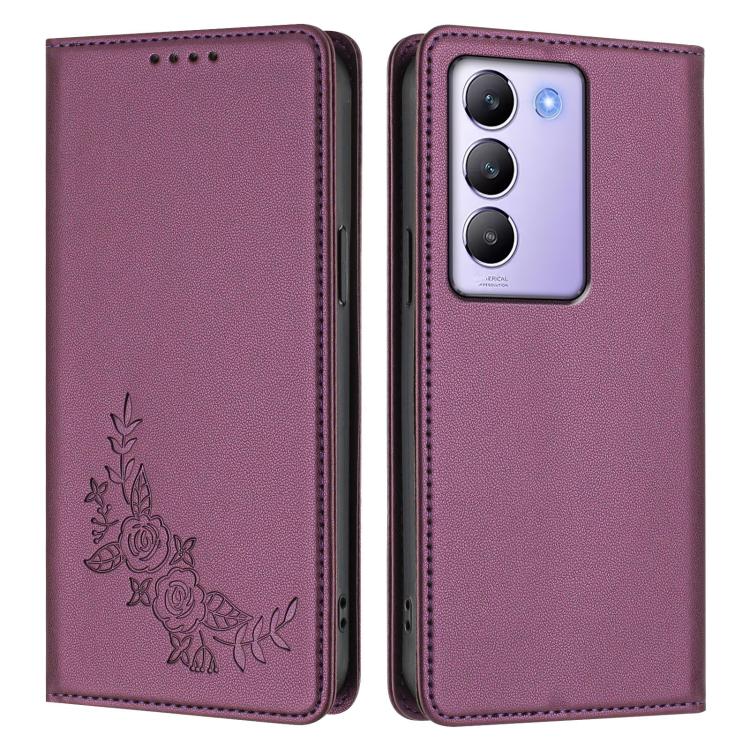 For vivo Y100 5G IDN / T3 5G IDN Peony Embossed Magnetic RFID Vegan Leather Phone Case