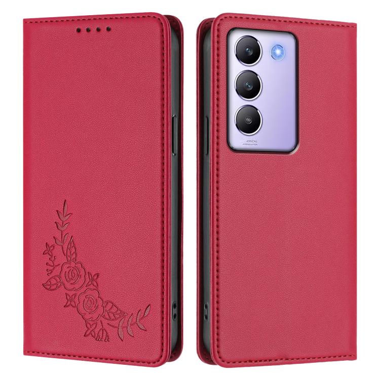For vivo Y100 5G IDN / T3 5G IDN Peony Embossed Magnetic RFID Vegan Leather Phone Case