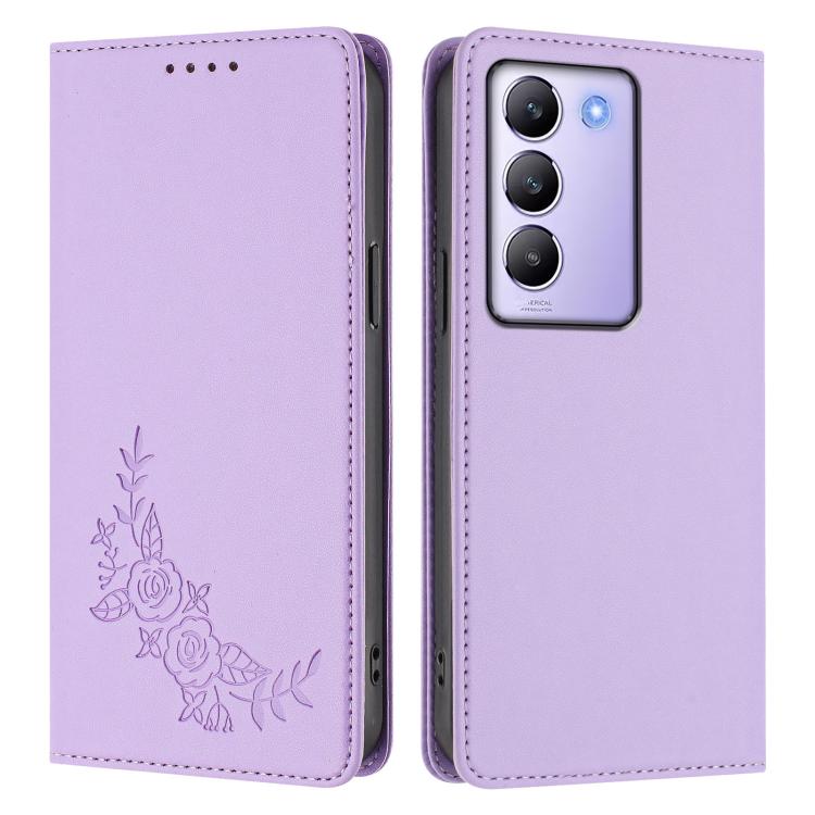 For vivo Y100 5G IDN / T3 5G IDN Peony Embossed Magnetic RFID Vegan Leather Phone Case