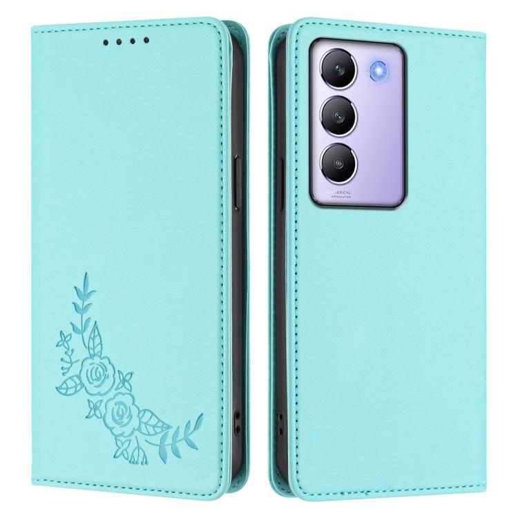 For vivo Y100 5G IDN / T3 5G IDN Peony Embossed Magnetic RFID Vegan Leather Phone Case