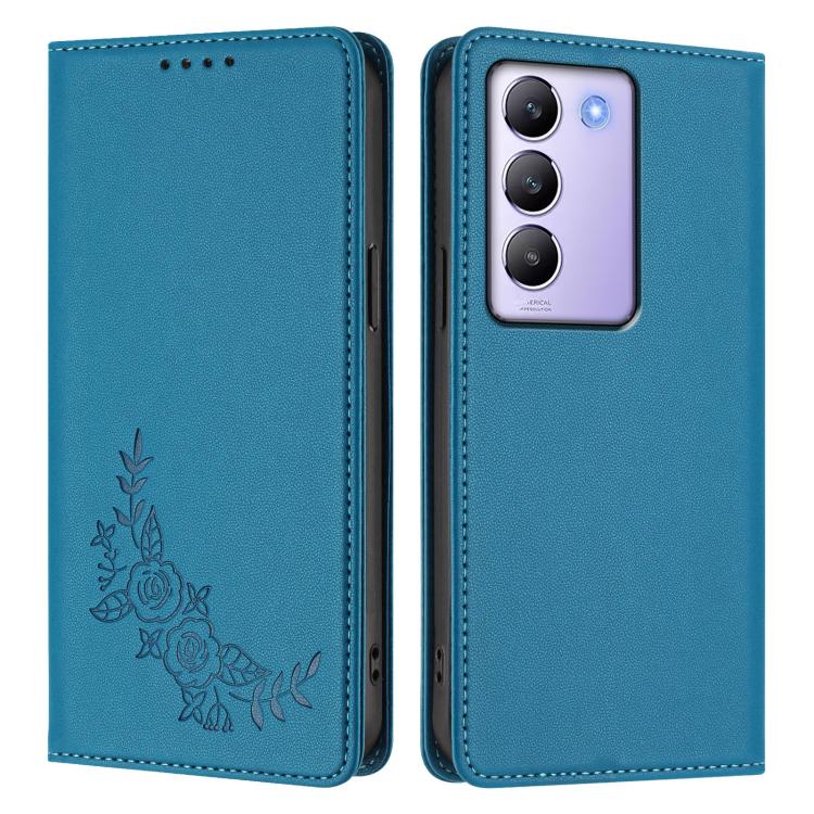 For vivo Y100 5G IDN / T3 5G IDN Peony Embossed Magnetic RFID Vegan Leather Phone Case