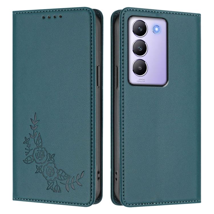 For vivo Y100 5G IDN / T3 5G IDN Peony Embossed Magnetic RFID Vegan Leather Phone Case
