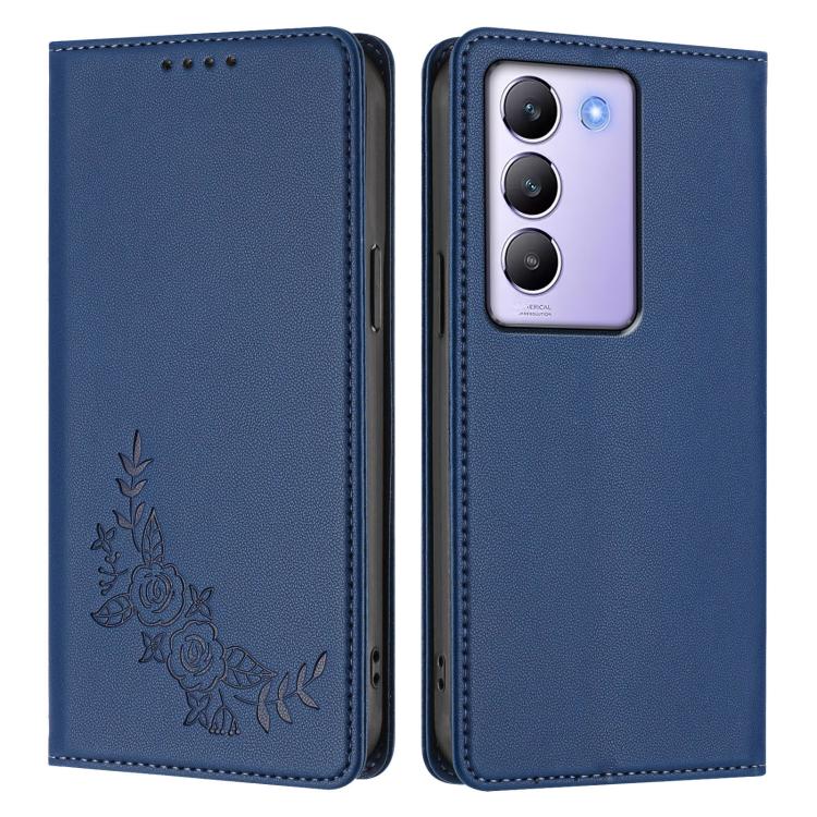 For vivo Y100 5G IDN / T3 5G IDN Peony Embossed Magnetic RFID Vegan Leather Phone Case