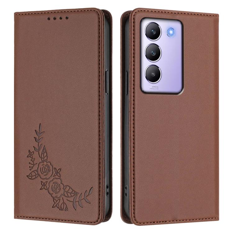 For vivo Y100 5G IDN / T3 5G IDN Peony Embossed Magnetic RFID Vegan Leather Phone Case