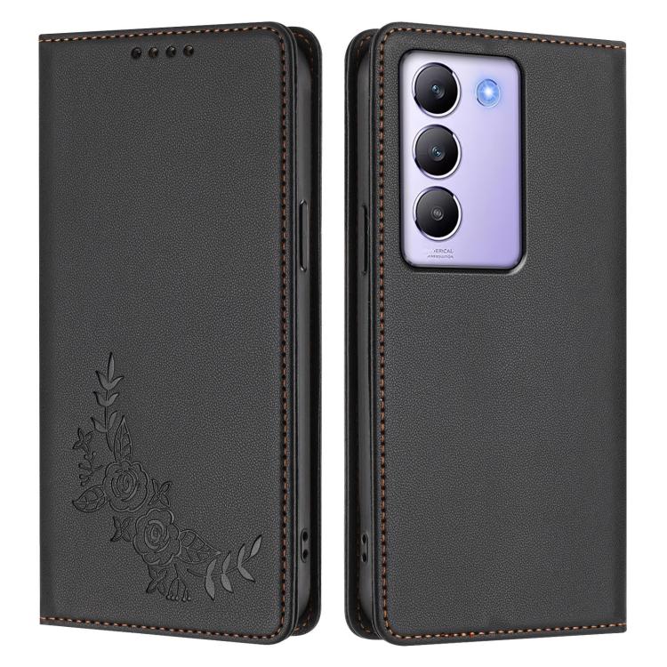 For vivo Y100 5G IDN / T3 5G IDN Peony Embossed Magnetic RFID Vegan Leather Phone Case