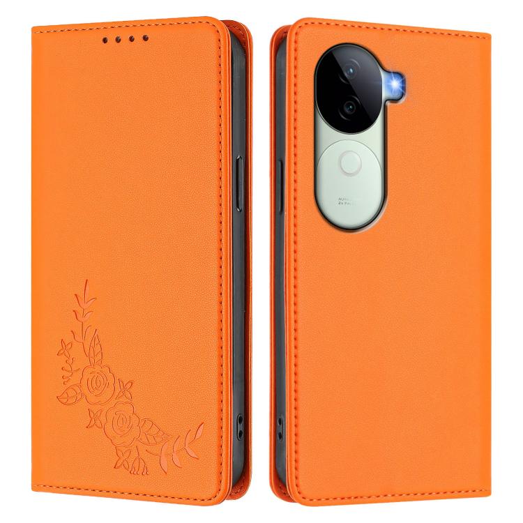For vivo V40e 5G India / iQOO Z9s 5G Peony Embossed Magnetic RFID Vegan Leather Phone Case