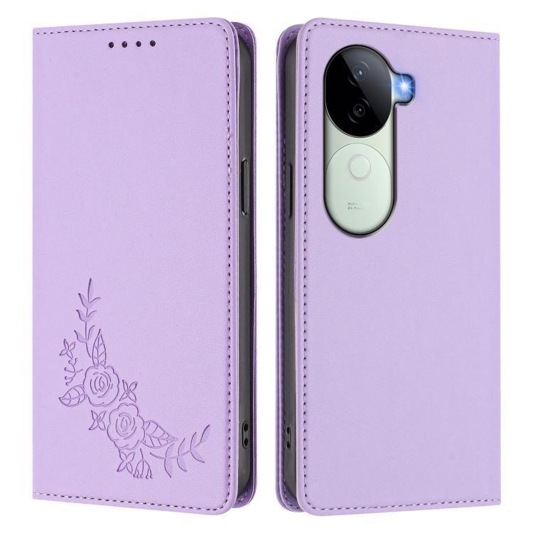 For vivo V40e 5G India / iQOO Z9s 5G Peony Embossed Magnetic RFID Vegan Leather Phone Case