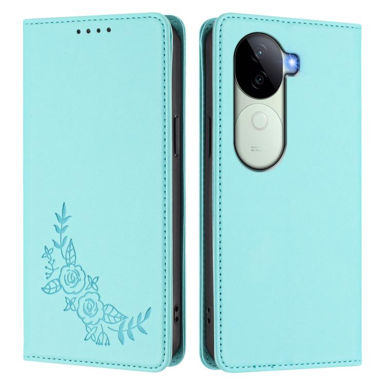 For vivo V40e 5G India / iQOO Z9s 5G Peony Embossed Magnetic RFID Vegan Leather Phone Case