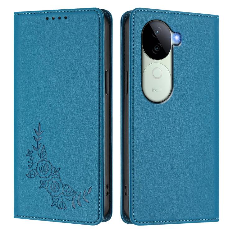 For vivo V40e 5G India / iQOO Z9s 5G Peony Embossed Magnetic RFID Vegan Leather Phone Case