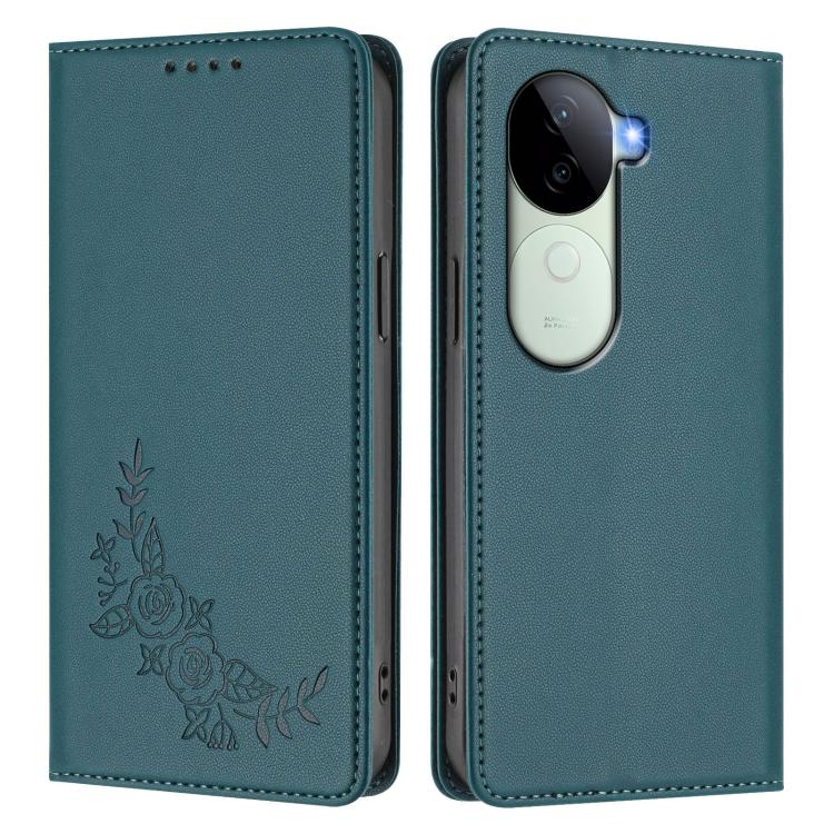 For vivo V40e 5G India / iQOO Z9s 5G Peony Embossed Magnetic RFID Vegan Leather Phone Case