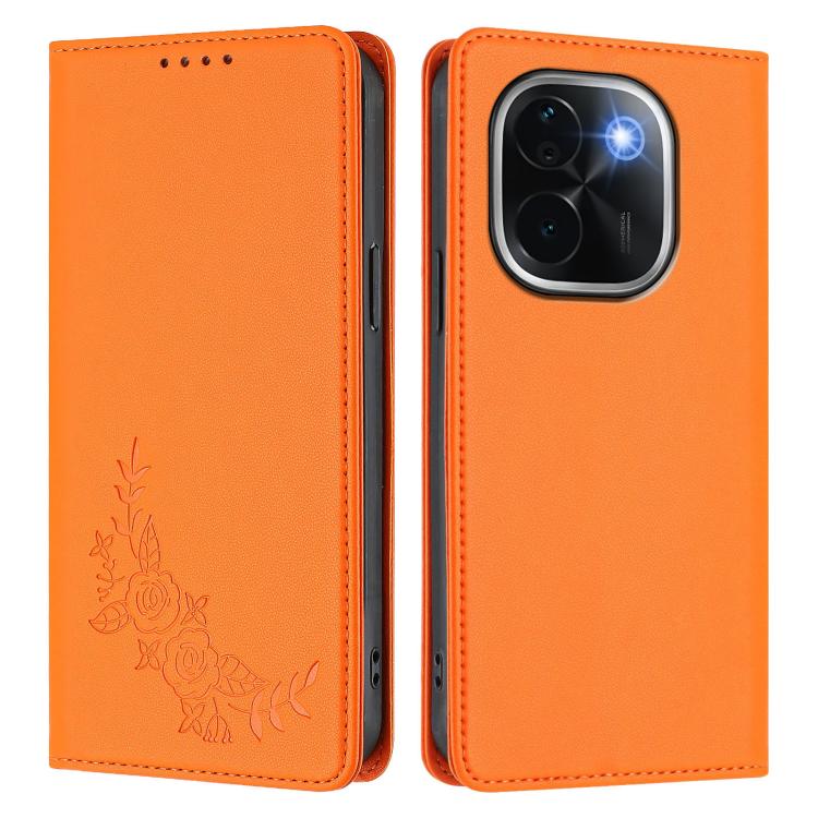 For vivo iQOO Z9s Pro 5G / T3 Pro 5G India Peony Embossed Magnetic RFID Vegan Leather Phone Case