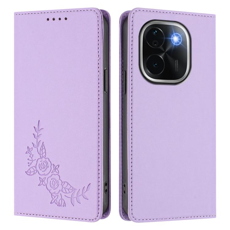 For vivo iQOO Z9s Pro 5G / T3 Pro 5G India Peony Embossed Magnetic RFID Vegan Leather Phone Case