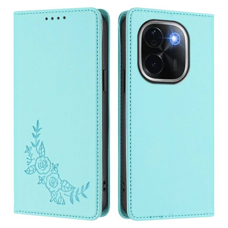 For vivo iQOO Z9s Pro 5G / T3 Pro 5G India Peony Embossed Magnetic RFID Vegan Leather Phone Case