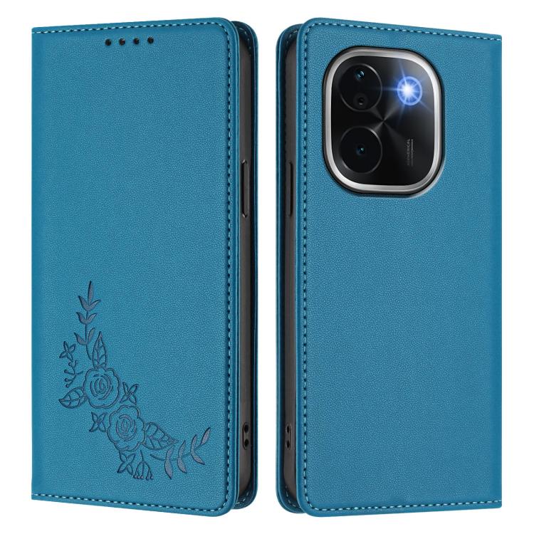 For vivo iQOO Z9s Pro 5G / T3 Pro 5G India Peony Embossed Magnetic RFID Vegan Leather Phone Case