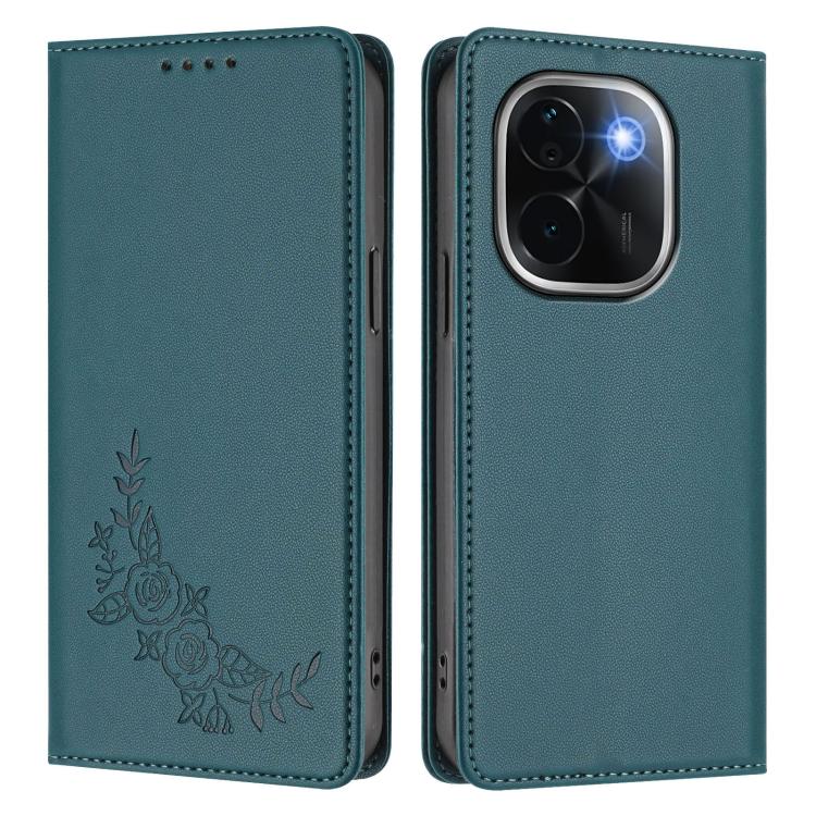 For vivo iQOO Z9s Pro 5G / T3 Pro 5G India Peony Embossed Magnetic RFID Vegan Leather Phone Case
