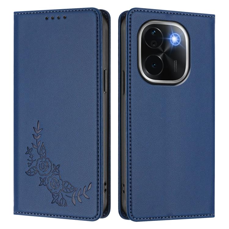 For vivo iQOO Z9s Pro 5G / T3 Pro 5G India Peony Embossed Magnetic RFID Vegan Leather Phone Case