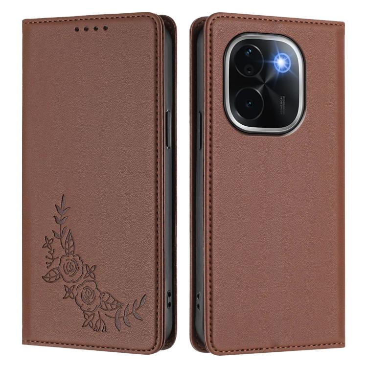 For vivo iQOO Z9s Pro 5G / T3 Pro 5G India Peony Embossed Magnetic RFID Vegan Leather Phone Case