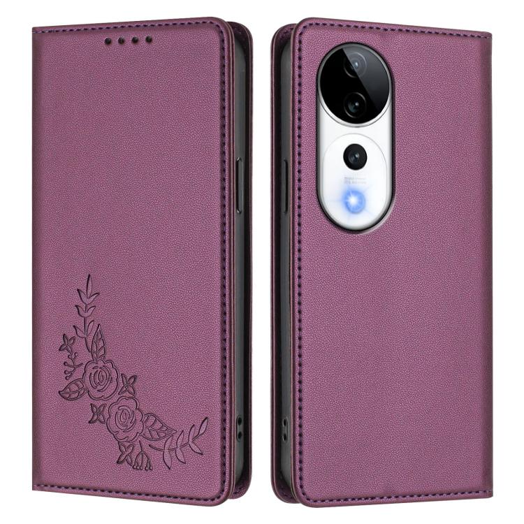 For vivo V40 5G / V40 Pro 5G Global Peony Embossed Magnetic RFID Vegan Leather Phone Case