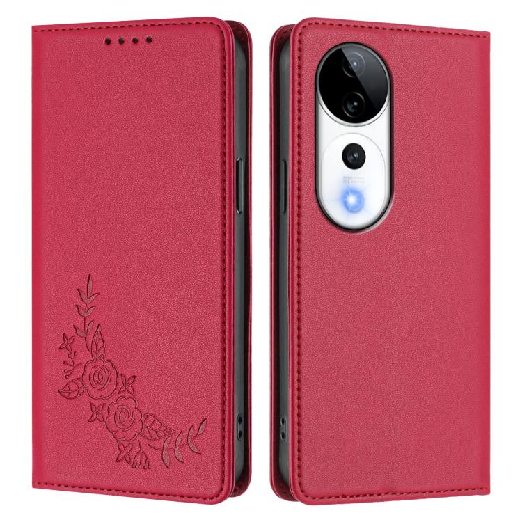 For vivo V40 5G / V40 Pro 5G Global Peony Embossed Magnetic RFID Vegan Leather Phone Case