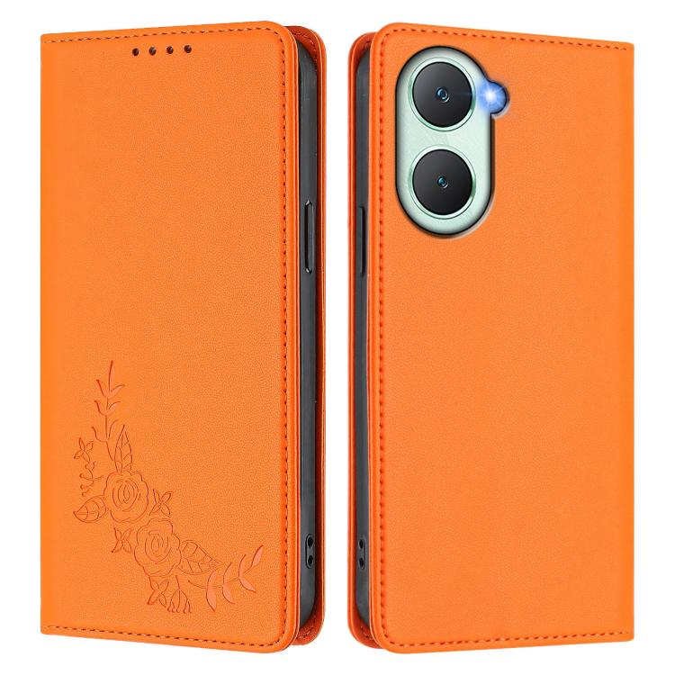 For vivo Y03 4G / Y18 4G / Y28s Global Peony Embossed Magnetic RFID Vegan Leather Phone Case