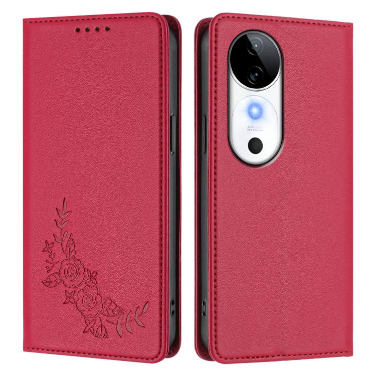 For vivo S19 Peony Embossed Magnetic RFID Vegan Leather Phone Case