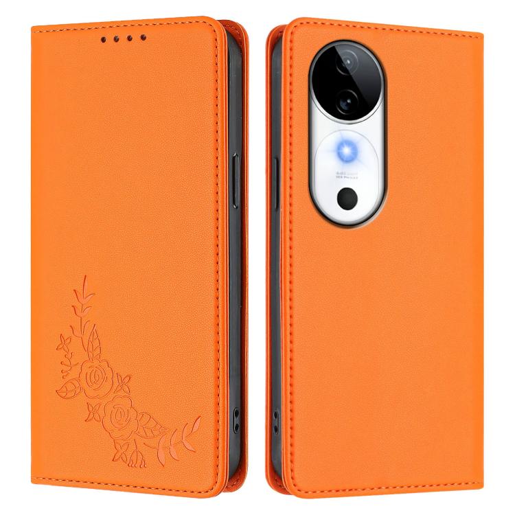 For vivo S19 Peony Embossed Magnetic RFID Vegan Leather Phone Case